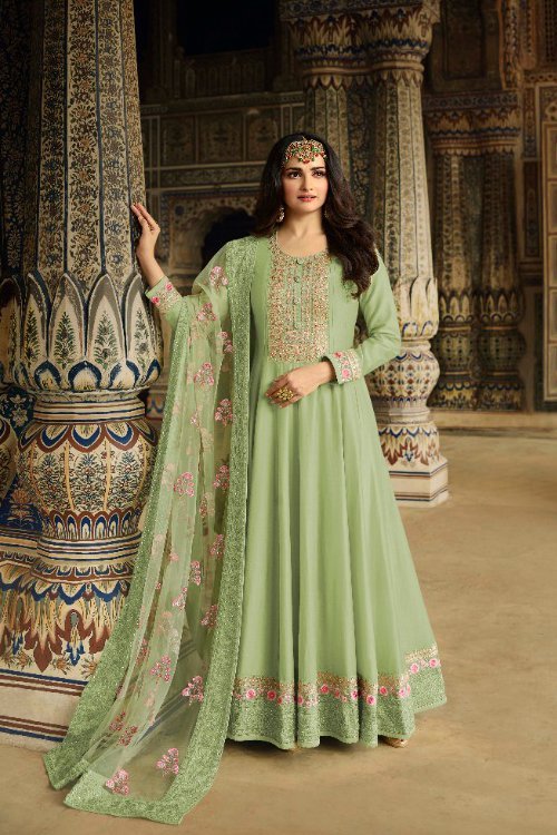 Pista Green Party Gown – Bunkar Sarees : Bridal Lehengas in Lucknow | Pure  Silk Saree | Kanjivaram Sarees